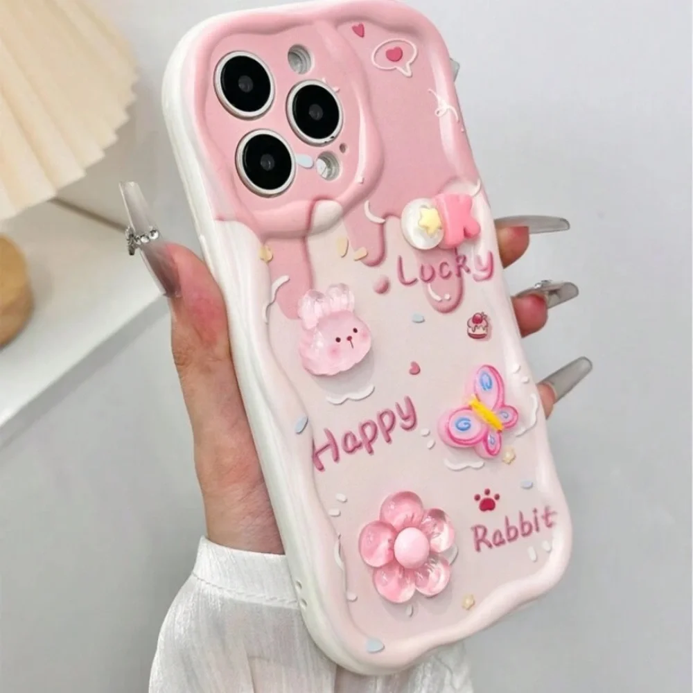 Cartoon Pattern Painted Oil TextureWave Edged Protective Case With Chain